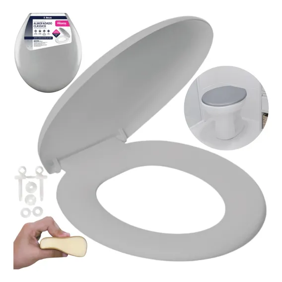 Tampa Assento Vaso Sanitario Privada Almofadado Oval Cinza Foto 1