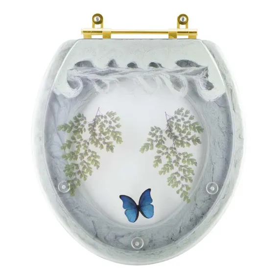 Tampa Vaso Decorado Oval Verde Borboleta Azul Ferr. Dourada Foto 1