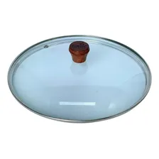 Tampa Vidro Temperado 22cm Borda Inox Pegador Madeira Cor Translúcido Foto  mini 1