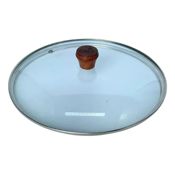 Tampa Vidro Temperado 22cm Borda Inox Pegador Madeira Cor Translúcido Foto 1
