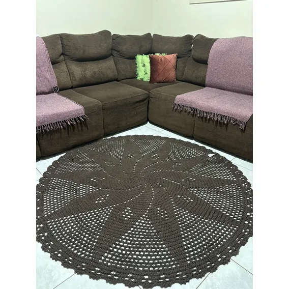 Tapete Crochê Vivi Crochet Crochê Redondo Cor Marrom Geométrico Foto 1