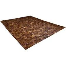 Tapete De Couro Marrom Castanho 3,00x4,00 Com Borda Peça 10 Desenho do tecido tapete Couro de boi, tapete couro de vaca Foto mini 2
