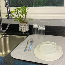 Tapete Escorredor De Louças Microfibra Cozinha Prático Cinza Foto mini 3