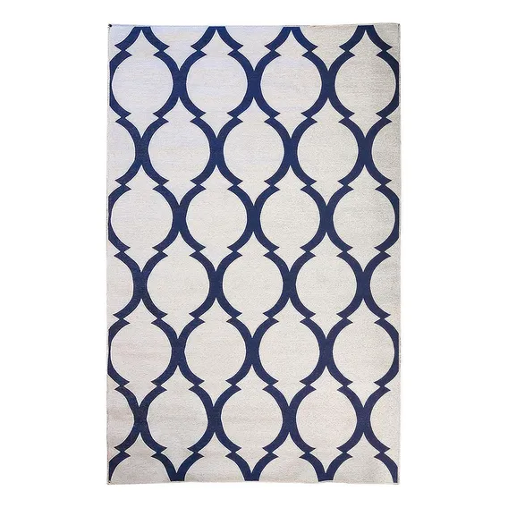 Tapete Geometrico Arabesco Prata Azul 250x300 Antiderrapante Foto 1