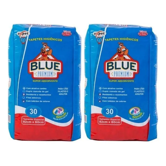 Tapete Higiênico Para Pet Blue Premium Kit 2 Pacotes = 60 Un Foto 1