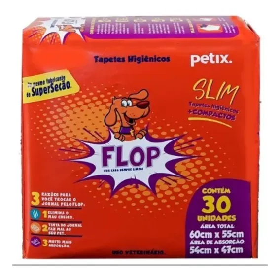 Tapete Higiênico Para Cães Flop Petix 60x55cm 30 Unidades Foto 1