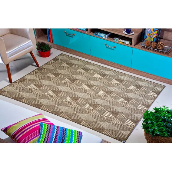Tapete Para Sala Sisal Geometrico 1,00x1,50 Mts Economico E Prático, Claro Lindo!! Antiderrapante Cor Marrom-claro Desenho Do Tecido Geométrico S560 Foto 1