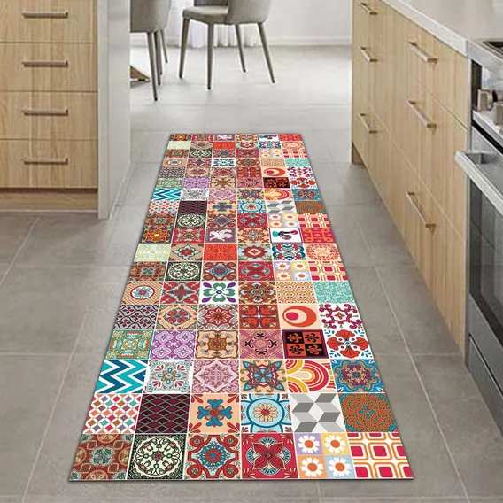 Tapete Passadeira Cozinha Mosaique 180x60 Antiderrapante Cor Vermelho Foto 1