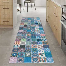 Tapete Passadeira De Cozinha Mosaique 180x50 Antiderrapante Cor Azul Foto mini 1