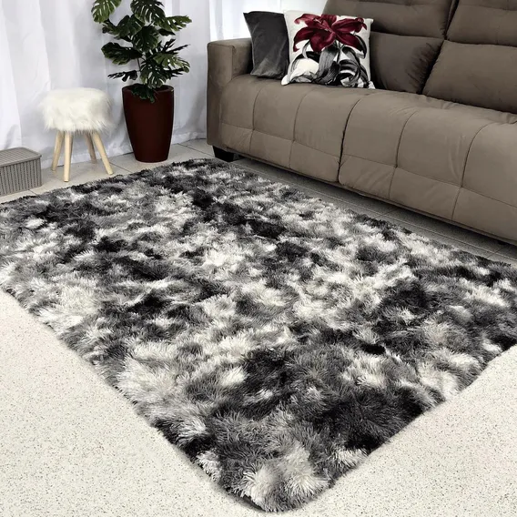 Tapete Peludo 1,50 X 2,00 Cinza Mesclado Sala Quarto Felpudo Costa Oro Shaggy Foto 1