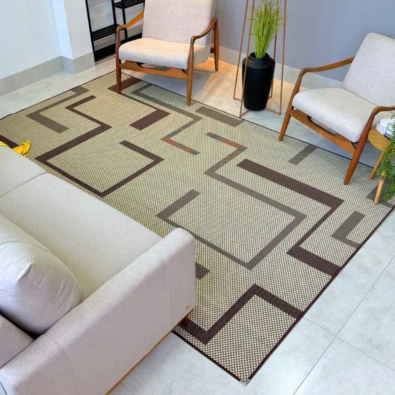 Tapete Sala 200x150 Sisal Sem Pelo Antiderrapante Desenho Do Tecido S-589 Tabaco Foto 1