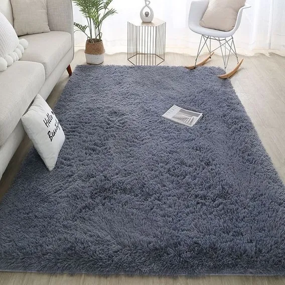Tapete Sala 3,00x2,00 Grande Bege Com Marrom Peludo + Cor Cinza Liso Foto 1