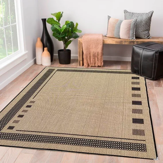 Tapete Sala Quarto 100 X 150 Sisal Sem Pelo Antiderrapante Cor Bege/preto Lancer Foto 1