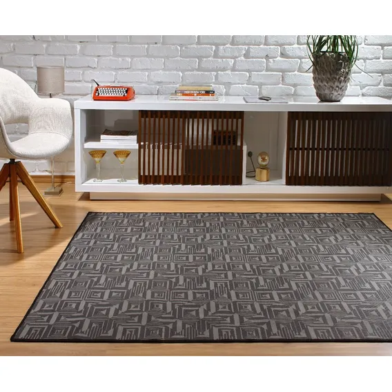 Tapete Sala Quarto 1,50 X 2,00 Antiderrapante Preto Ht-03 Foto 1