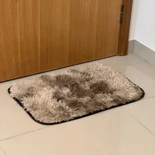 Tapete Sala Quarto 60x40 Shaggy Luxuoso Peludo Fofinho Bege Mesclado Foto  mini 1
