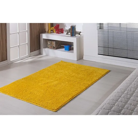 Tapete Sala Quarto Peludo Macio Classic 200 X 300 Amarelo Desenho Do Tecido Liso Foto 1