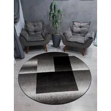 Tapete Sala Redondo 200 Cm Geometrico Quadros Preto Cinza Foto mini  3