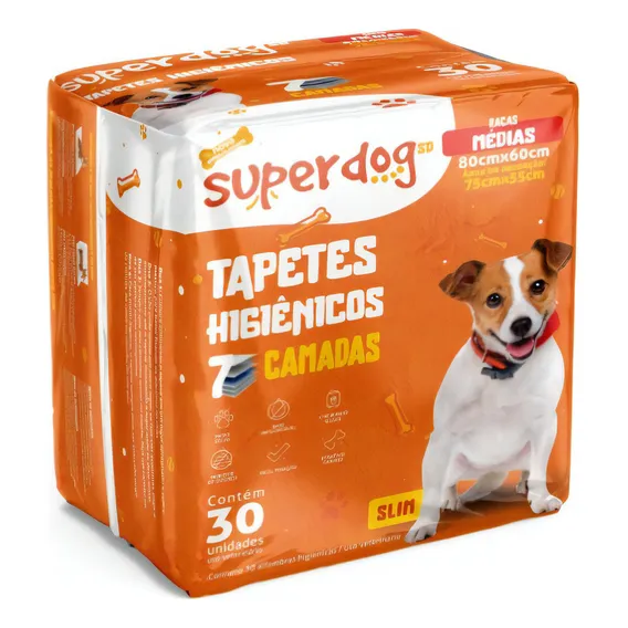 Tapetes higiênicos Super Dog 80 x 60 cm com 30 unidades Foto 1