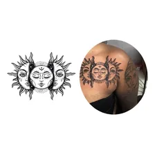 Tatuagem Temporária Sol Lua Estrela Foto  mini 1