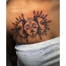 Tatuagem Temporária Sol Lua Estrela Foto mini  2
