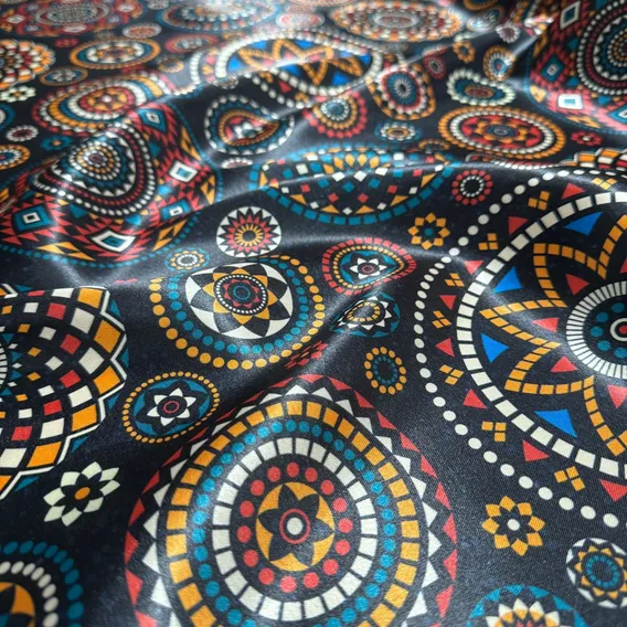 Tecido Cetim Estampa Mandala Indiana 1,40x1,00m Yoga Zen Cor Preto Foto 1