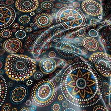 Tecido Cetim Estampa Mandala Indiana 1,40x1,00m Yoga Zen Cor Preto Foto mini  3