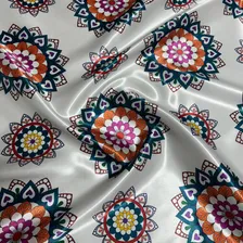 Tecido Cetim Estampa Mandala Indiana 1,40x1,00m Yoga Zen Cor Branco Foto mini 1