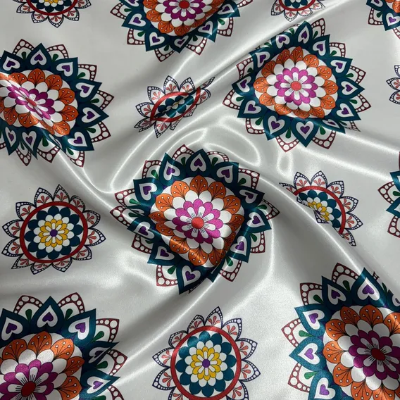 Tecido Cetim Estampa Mandala Indiana 1,40x1,00m Yoga Zen Cor Branco Foto 1