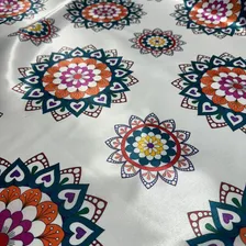 Tecido Cetim Estampa Mandala Indiana 1,40x1,00m Yoga Zen Cor Branco Foto mini 3