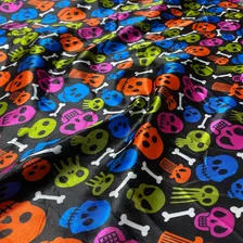 Tecido Cetim Estampado Halloween Fantasias - 1,40m Por Metro Cor Caveirinha Foto mini  2