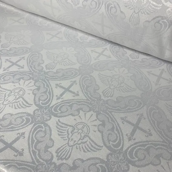 Tecido Jacquard Litúrgico Para Igreja Altar Cruz 4 Metros Desenho Do Tecido Pombo Branco Foto 1