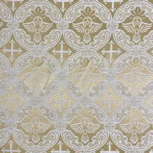 Tecido Jacquard Litúrgico Para Igreja Altar Cruz 4 Metros Desenho Do Tecido Pombo Dourado E Off Foto mini 3