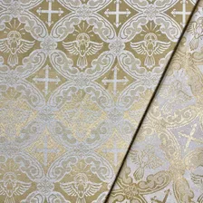 Tecido Jacquard Litúrgico Para Igreja Altar Cruz 4 Metros Desenho Do Tecido Pombo Dourado E Off Foto mini 4