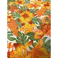Tecido Para Decoração Floral Primavera Laranja 5m Desenho do tecido Florido Foto mini 1