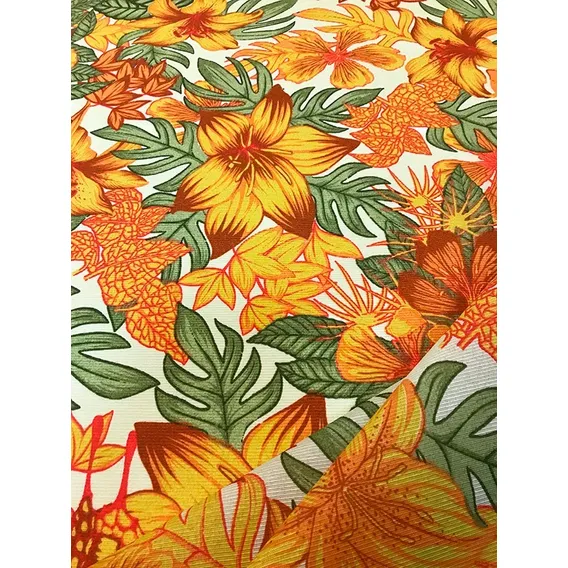 Tecido Para Decoração Floral Primavera Laranja 5m Desenho do tecido Florido Foto 1