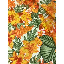 Tecido Para Decoração Floral Primavera Laranja 5m Desenho do tecido Florido Foto mini 2