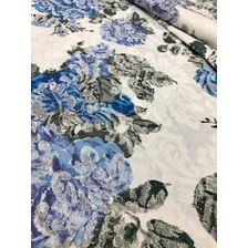 Tecido Para Decoração Jacquard Floral Florido Vintage 3m Cor Azul Foto mini 3