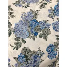 Tecido Para Decoração Jacquard Floral Florido Vintage 3m Cor Azul Foto mini 2