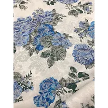 Tecido Para Decoração Jacquard Floral Florido Vintage 3m Cor Azul Foto mini 1