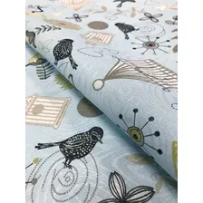 Tecido Para Parede Jacquard Pássaros 1m Cor Azul Foto mini 3