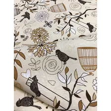 Tecido Para Parede Jacquard Pássaros 1m Cor Bege Foto mini 1