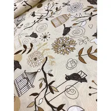 Tecido Para Parede Jacquard Pássaros 1m Cor Bege Foto mini 2