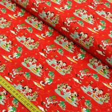 Tecido Tricoline - Natal: Mickey E Minnie Vermelho 0,50x1,4 Foto mini 1
