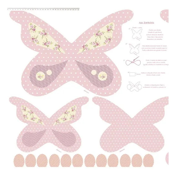 Tecido Tricoline - Painel Borboleta Rosa (0,64x1,48) Foto 1