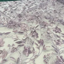 Tecido Tule Bordado Floral Poliana 1,30x1,50m Vestidos Festa Cor Lilás Foto mini 3