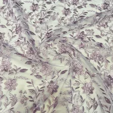Tecido Tule Bordado Floral Poliana 1,30x1,50m Vestidos Festa Cor Lilás Foto mini 2