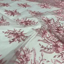 Tecido Tule Bordado Juliana 1,35m Para Roupas Festa Noivas Cor Rosa Bebê Foto  mini 1