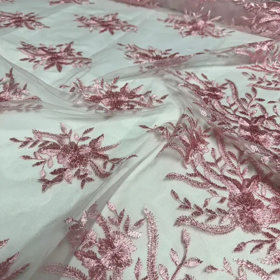 Tecido Tule Bordado Juliana 1,35m Para Roupas Festa Noivas Cor Rosa BebĂȘ Foto 1