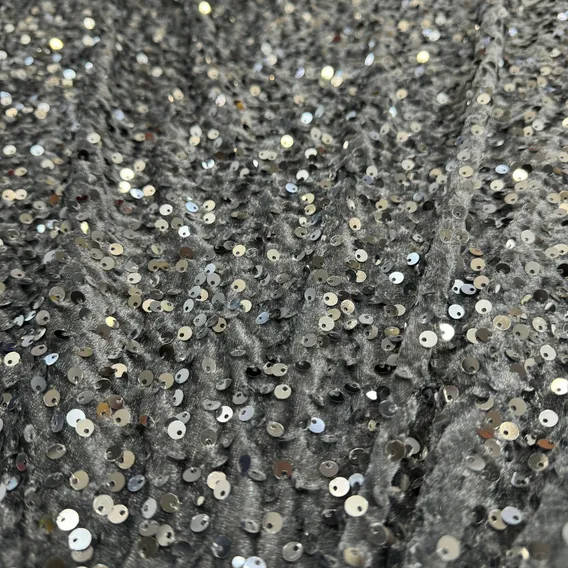 Tecido Veludo Bordado Com Paetê Com Elastano 1,50x1,00m Cor Prateado Desenho Do Tecido Liso Foto 1