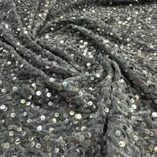 Tecido Veludo Bordado Com Paetê Com Elastano 1,50x1,00m Cor Prateado Desenho Do Tecido Liso Foto mini 4